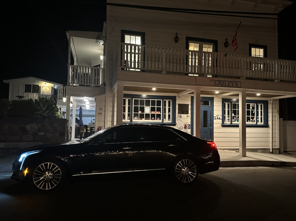 Limo Service in San Francisco vehicle standing outside a restaurant